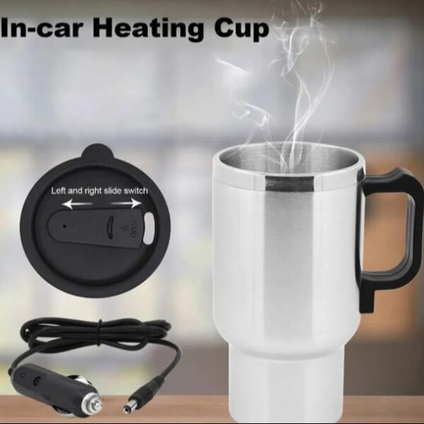 12V Car Charging Electric Kettle Stainless Steel Heated Thermos Travel Coffee Mug, Silver(use only for keeping warm.Can't be used for making tea or boiling water)