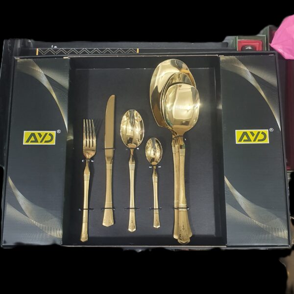 8 and 6 Person Cutlery Set of 36 and 24pieces - Golden with Flowers Design High quality stainless steel 36 and 24 pcs cutlery set of AYD
