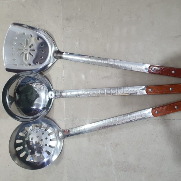 45cm Long 3Pcs Stainless Steel Wood Handle Cooking Spoons Stainless Steel Cutlery Set