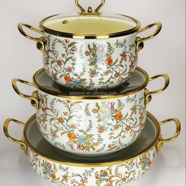 Cast Iron Enamel Pot Set Kitchen Cookware with Enamel Coating and Double Bottom for Hotels , homes and Outdoor