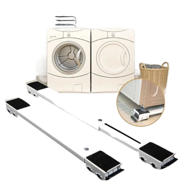 Washing Machine Base Mini Fridge Stand Heavy Duty Expandable Appliance Roller with Brake Mobile Cart Adjustable Trolley Furniture Dolly Mover for Washer Dryer Refrigerator 2 PCS Color White
