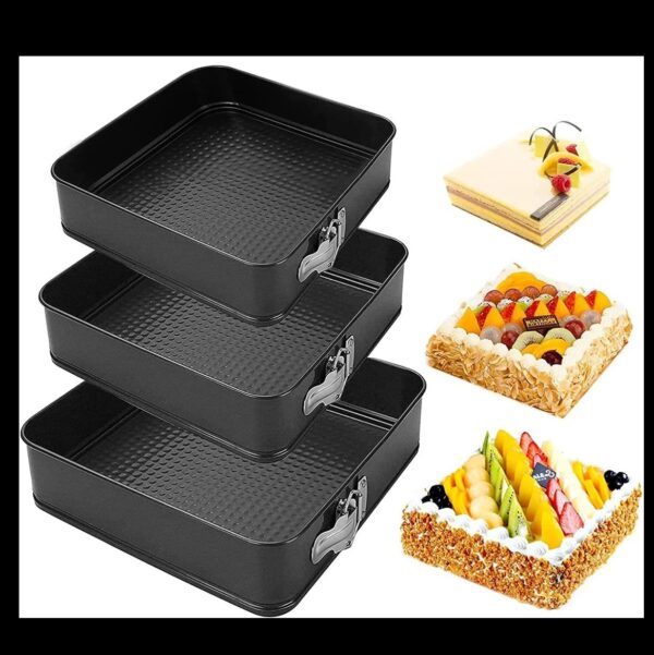 Set of 3 - Non-Stick Square Cake Pans With Removable Bottom Tray, Spring Cake Baking Pan, imported and high quality