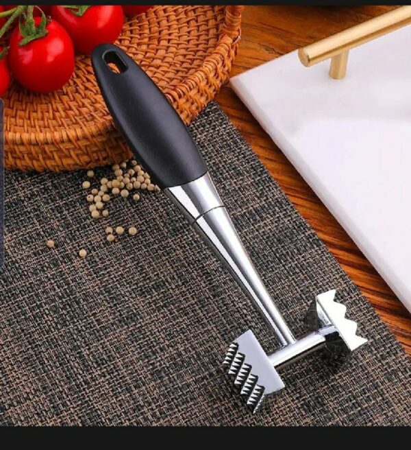 Meat Tenderizer Hammer Stainless Steel. dual sided hammer for steak poultry, beef and minced fish meat with comfortable rubber handle