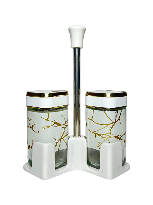 Square Salt & Pepper Set Spice Rack Organizer, Countertop Seasoning Holder with 2 Glass Square Jars, stylish and unique design