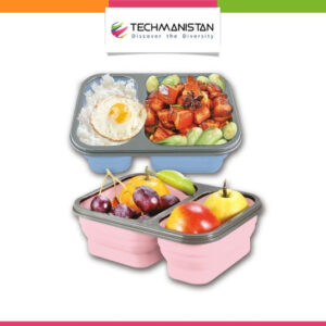 2 Compartments Foldable Silicon Bento Box With Fork