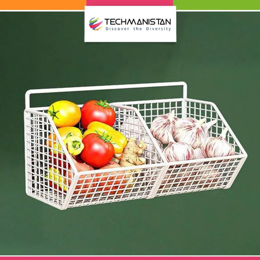 2 Grids Wall Mounted Metal Wire Storage Basket