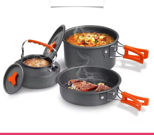 3Pcs Non Stick Pot Pan Camping Cookware Set