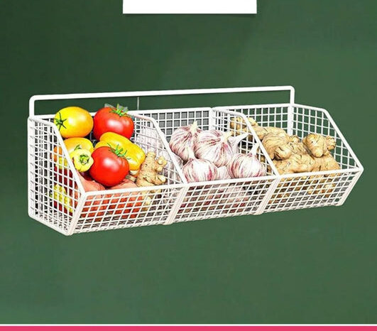 3 Grids Wall Mounted Metal Wire Storage Basket