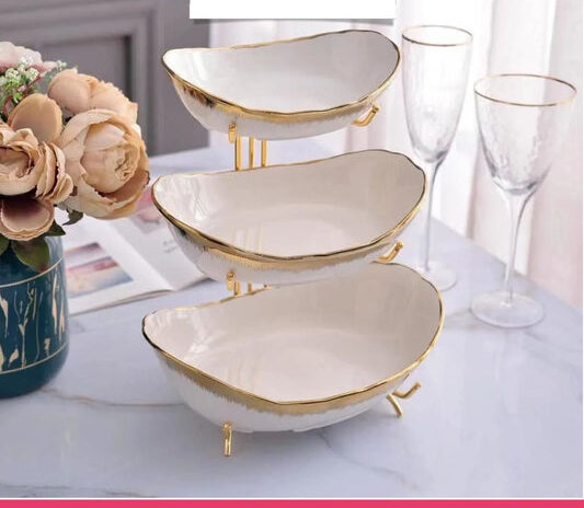 3 Layers Ceramic Bowls with Steel Stand
