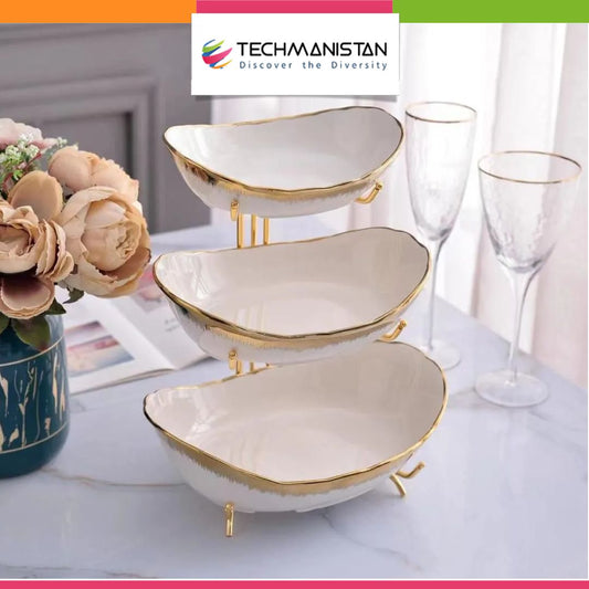 3 Layers Ceramic Bowls with Steel Stand