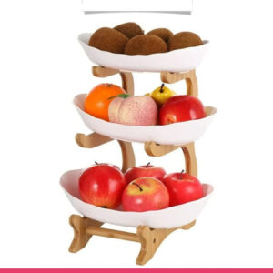 3 Layers Ceramic Bowls with Wooden Stand