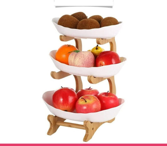 3 Layers Ceramic Bowls with Wooden Stand