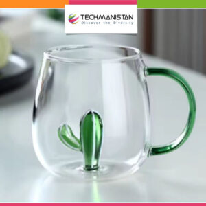 3D Cactus Plant Inside Glass Mug with Handle