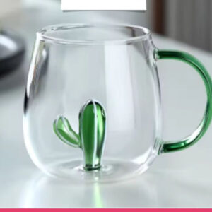 3D Cactus Plant Inside Glass Mug with Handle