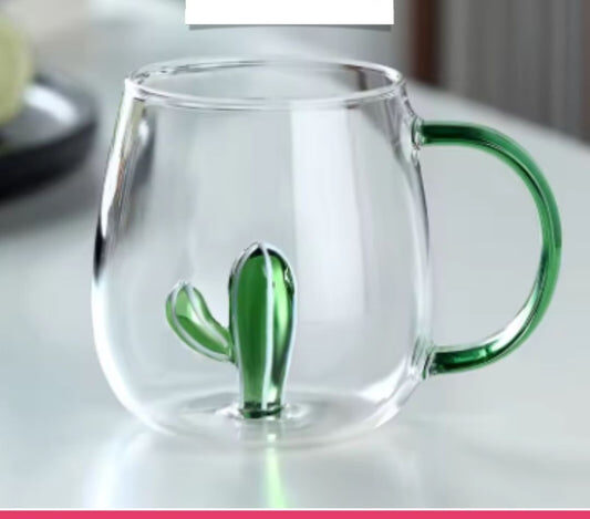 3D Cactus Plant Inside Glass Mug with Handle