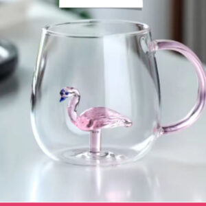 3D Flamingo Inside Glass Mug with Handle