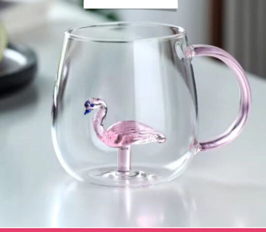 3D Flamingo Inside Glass Mug with Handle