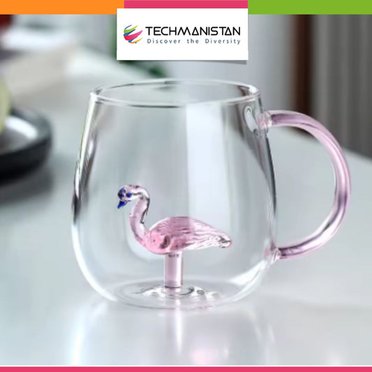 3D Flamingo Inside Glass Mug with Handle