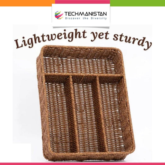 4 Compartment Rattan Spoon/Utensils Holder