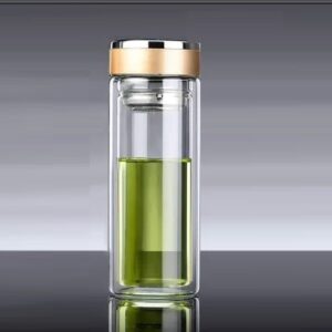 500ml Double Wall Glass Coffee Tumbler With Strainer & Lid