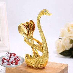 7 Piece Swan Shape Spoon Holder Set -- Elegant Steel Cutlery