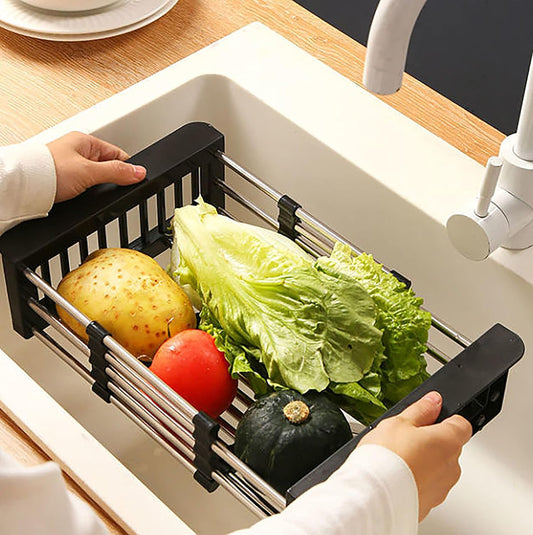 Retractable Stainless Steel Dish Drainer -- Adjustable Over Sink Drying Rack