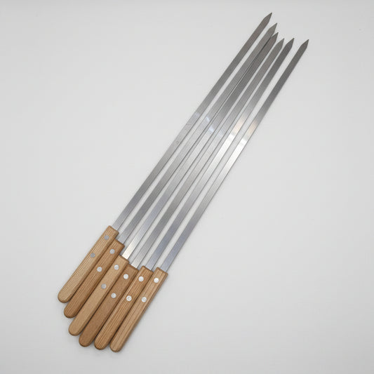 Premium Stainless Steel BBQ Skewers with Wooden Handle -- Seekh Kabab Rods (3 & 6 Piece Set)