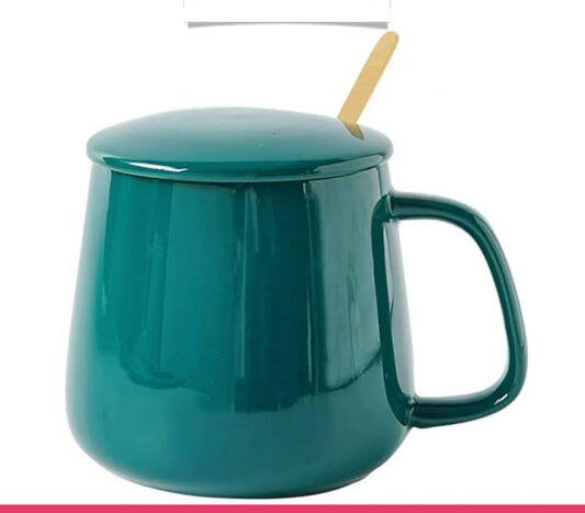 Ceramic Coffee Mug Set with Lid and Spoon