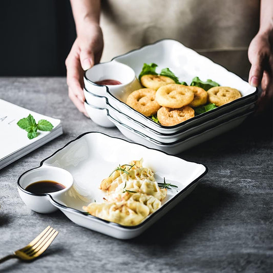 Ceramic Dumpling Plate with Side Sauce Portion