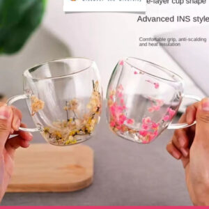 Set of 6 - Mini Double Wall Glass Mug with Dry Flowers Inside