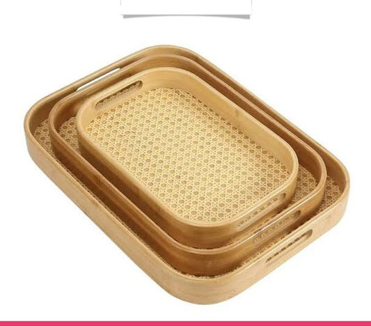 Set of 3 - Bamboo Serving Trays with handles