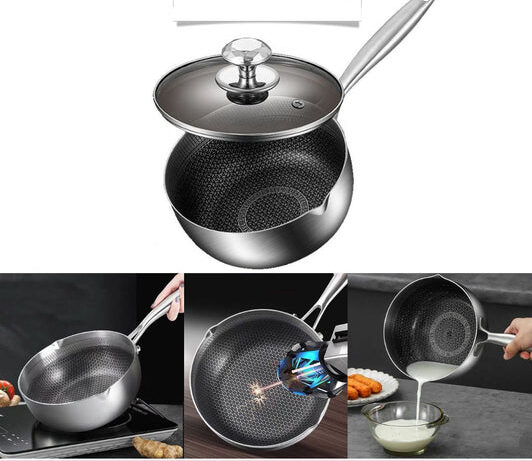 Honeycomb Print Laser Coated Nonstick Steel Soup Pot With Lid