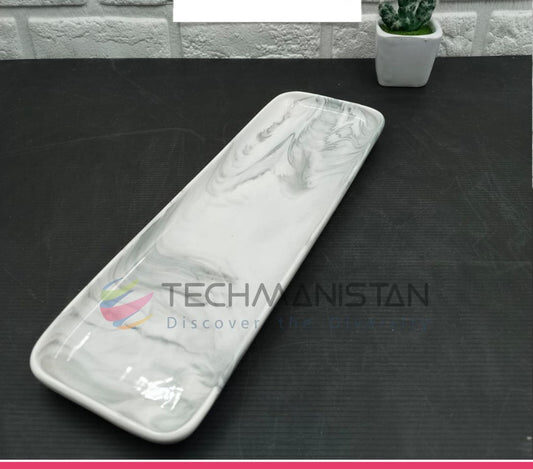 Marble-Design Rectangular Ceramic Serving Plate