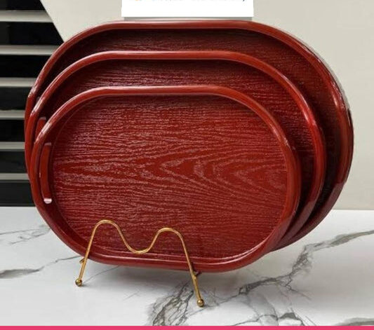 Set of 3 - Oval Serving Trays with Integrated Handles