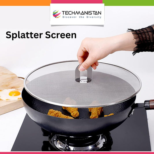 Fine Mesh Splatter Screen with Fold-Flat Knob -- 29cm Stainless Steel Oil Splash Guard