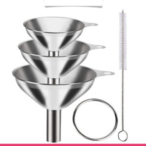 3Pcs Stainless Steel Kitchen Funnel Set with Cleaning Brush -- Large, Medium & Small