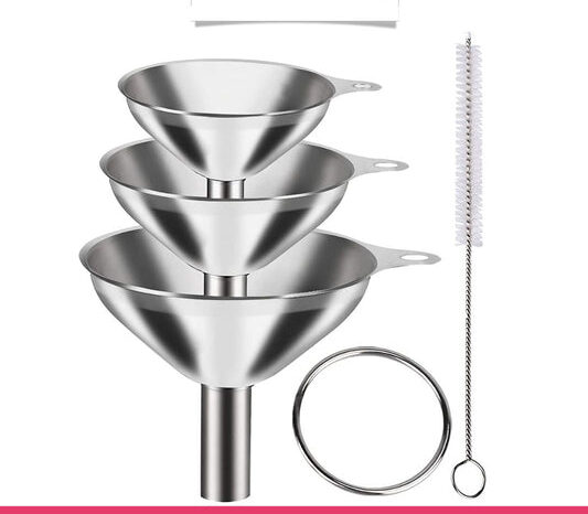 3Pcs Stainless Steel Kitchen Funnel Set with Cleaning Brush -- Large, Medium & Small