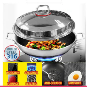 Honeycomb Print Laser Coated Wok With Dual Handles & Lid