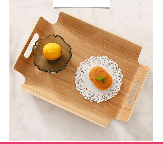 Curved Wooden Serving Tray with Handles
