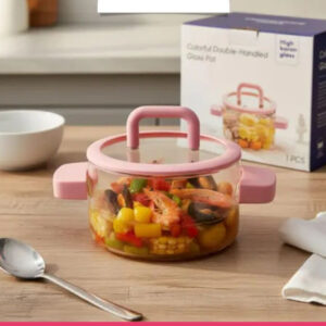 Heat Resistant Clear Glass Pot with Lid & Fire Proof Handles