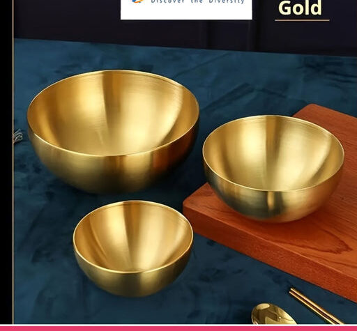 3 Pcs Golden Stainless Steel Bowls Set