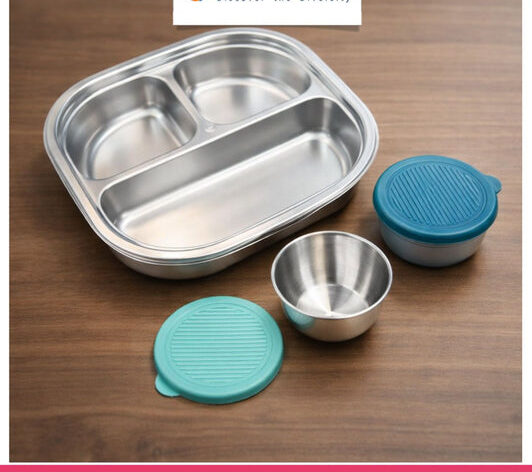 3 Compartment Lunch Box + 2 Condiment Cups