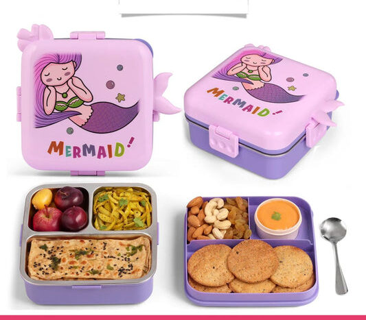 Mermaid Themed 3 Compartment Stainless Steel Bento Box