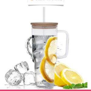 900ml Glass Tumbler with Bamboo Lid & Straw
