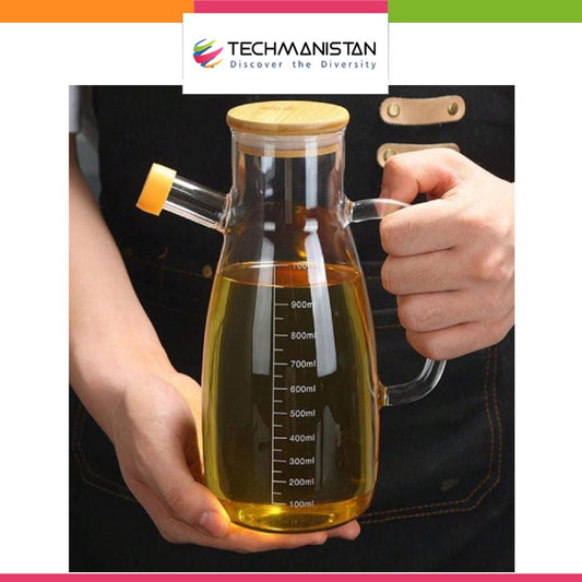 Glass Oil Dispenser with Wooden Lid