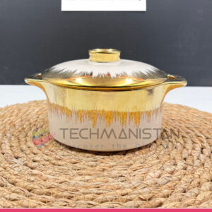 Gold/White Ceramic Soup Bowl