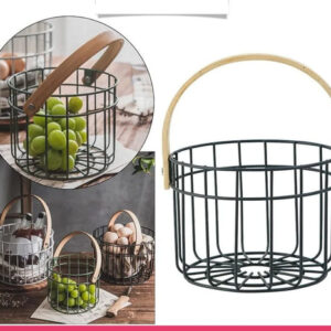 Iron Wire Egg Basket with Wooden Handle