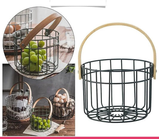 Iron Wire Egg Basket with Wooden Handle