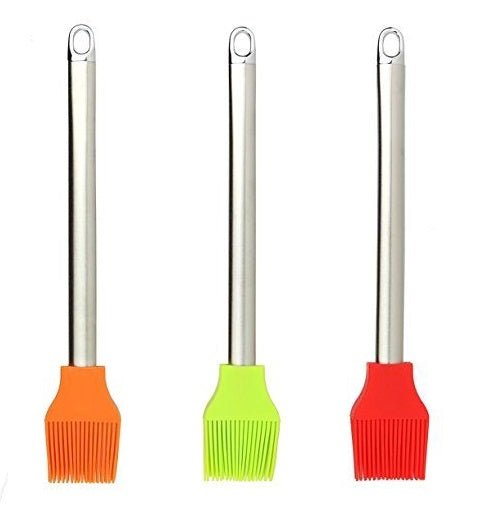 Random Color Stainless Steel Handle Silicon Kitchen Basting Oil Brush - 1 Piece