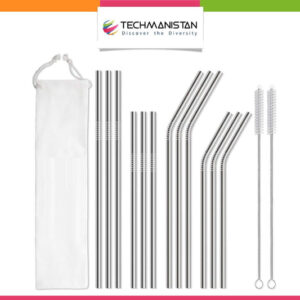 Set of 12 Stainless Steel Straws with 2 Cleaning Brushes